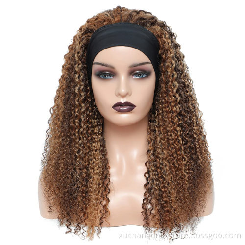 Uniky  high quality Ombre Highlight Headband Wig For Women Brazilian Water Wave Wig Remy Brown Colored Curly Human Hair Wigs